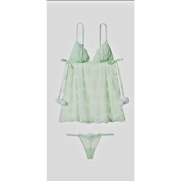 NWT VICTORIA SECRET FLYAWAY LACE BABY DOLL SET - Picture 2 of 9